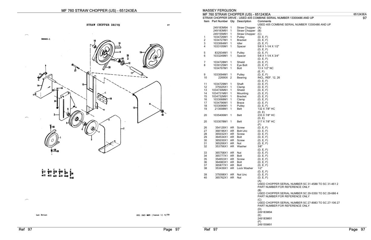 Massey Ferguson MF 760 Straw Chopper US Parts Catalog 651243EA 1