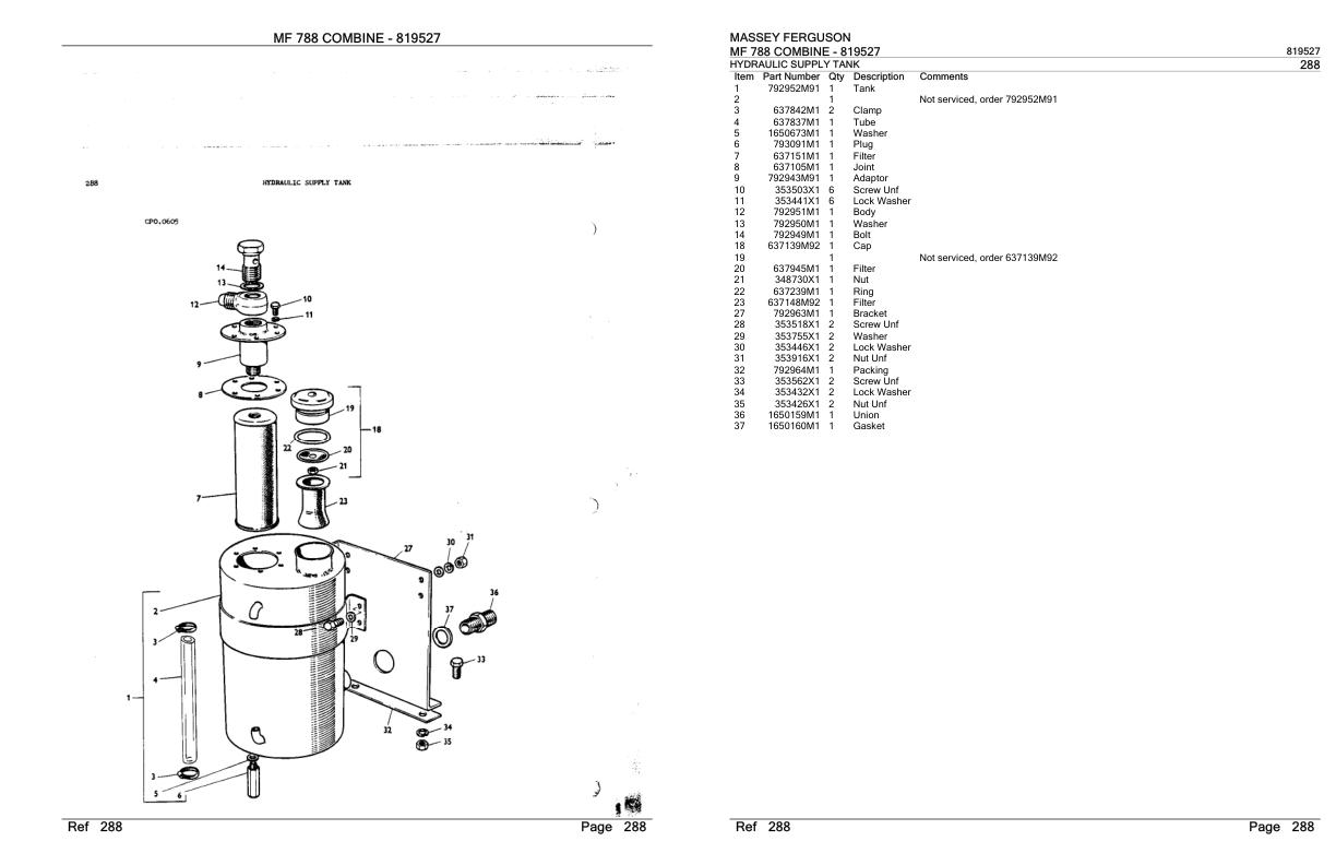 Massey Ferguson MF 788 Combine Parts Catalog 819527 1