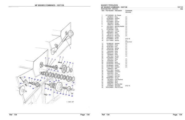 Massey Ferguson MF 800 805 Combine Parts Catalog 1637136 1
