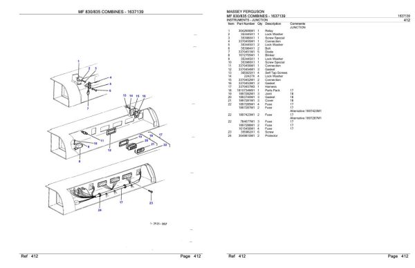 Massey Ferguson MF 830 835 Combine Parts Catalog 1637139 2