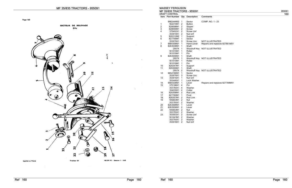 Massey Ferguson MF 835 Tractor Parts Catalog 955091 1