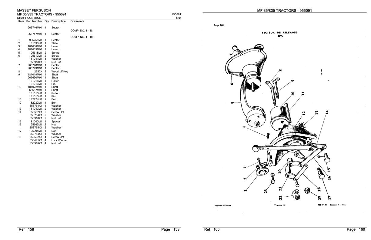 Massey Ferguson MF 835 Tractor Parts Catalog 955091