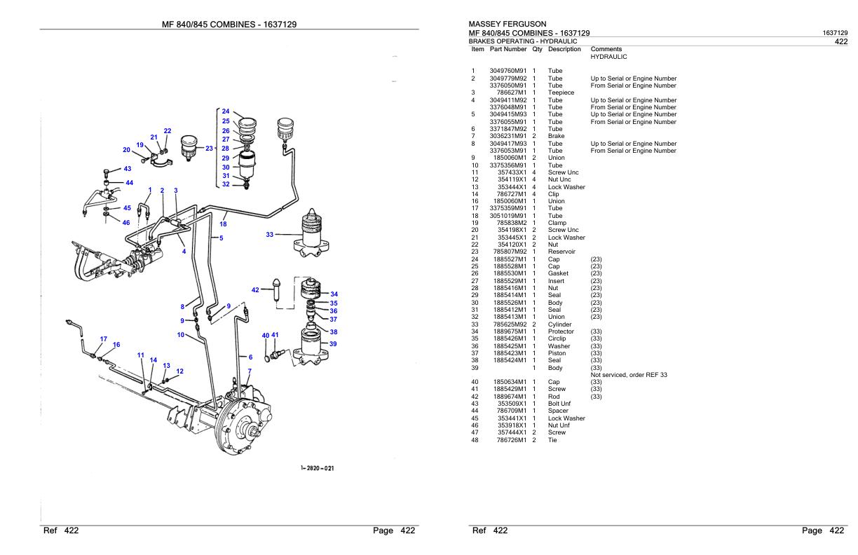 Massey Ferguson MF 840 845 Combine Parts Catalog 1637129 1