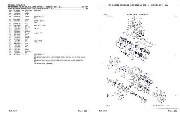 Massey Ferguson MF 850 855E Combine includes MF 750 Parts Catalog 651444EA 1
