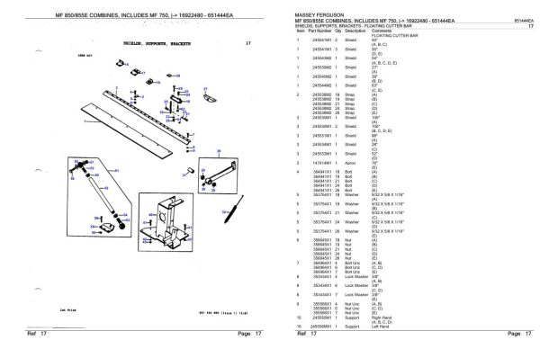 Massey Ferguson MF 850 855E Combine includes MF 750 Parts Catalog 651444EA 2