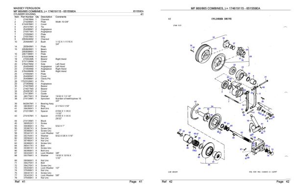Massey Ferguson MF 860 865 Combine Parts Catalog 651559EA 1