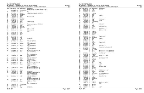 Massey Ferguson MF 860 865 Combine Parts Catalog 651559EA 2