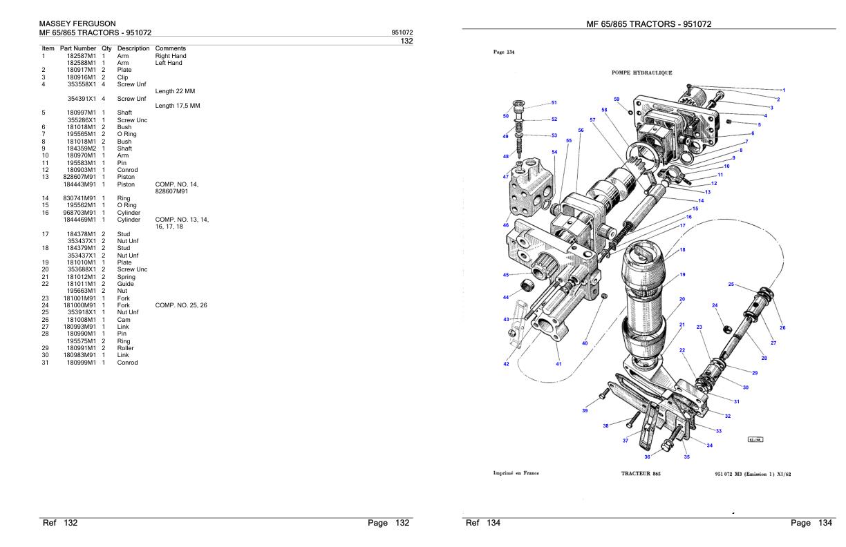 Massey Ferguson MF 865 Tractor Parts Catalog 951072 1
