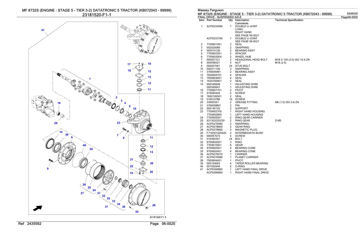 Massey Ferguson MF 8732S Tractor Parts Catalog 6246530 1