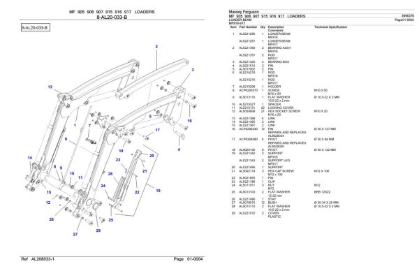 Massey Ferguson MF 905 906 907 915 916 917 Loader Parts Catalog 3906376 1