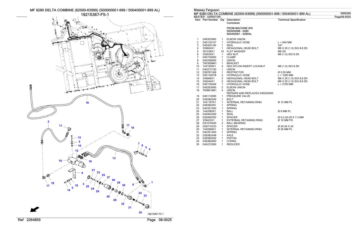 Massey Ferguson MF 9280 Delta Combine Parts Catalog 3906266 1