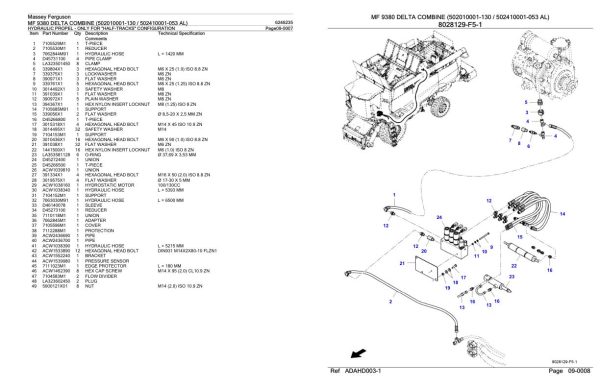 Massey Ferguson MF 9380 Delta Combine Parts Catalog 6246235 1