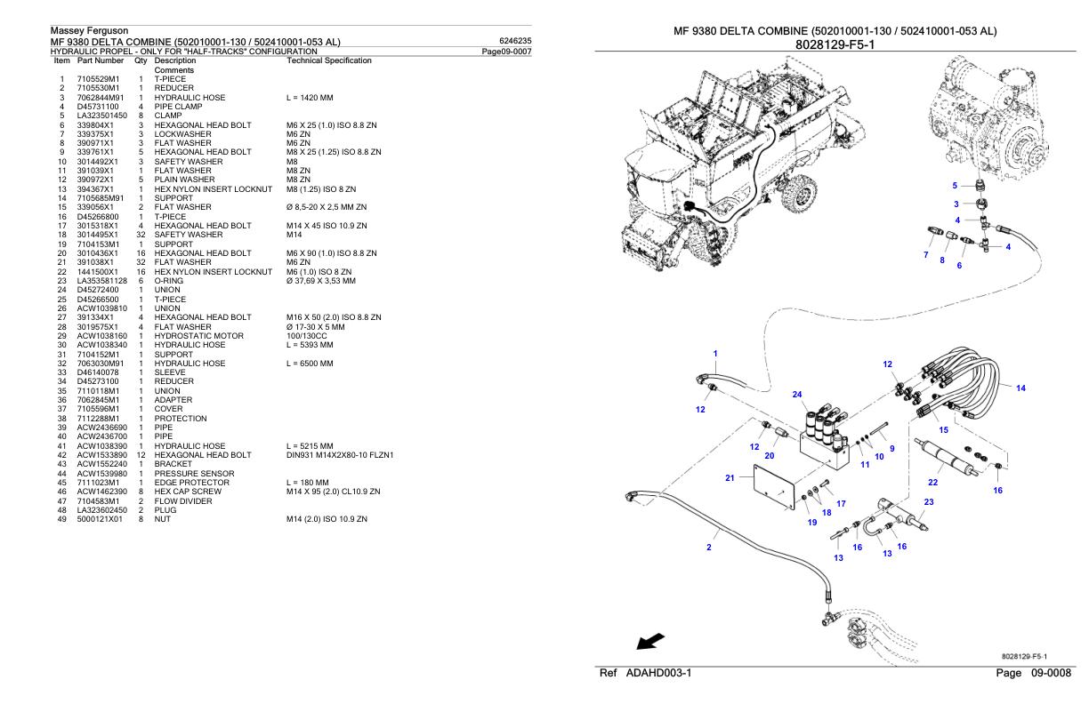 Massey Ferguson MF 9380 Delta Combine Parts Catalog 6246235 1