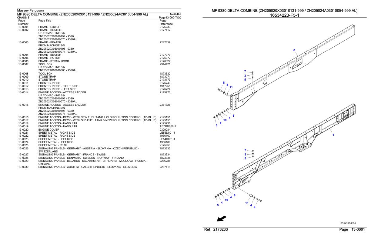 Massey Ferguson MF 9380 Delta Combine Parts Catalog 6246465 1