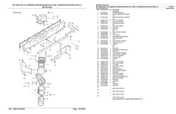 Massey Ferguson MF 9380 Delta Combine Parts Catalog 6246465 2