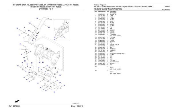 Massey Ferguson MF 9407 S ST3A Telescopic Handler Parts Catalog 3906377 1