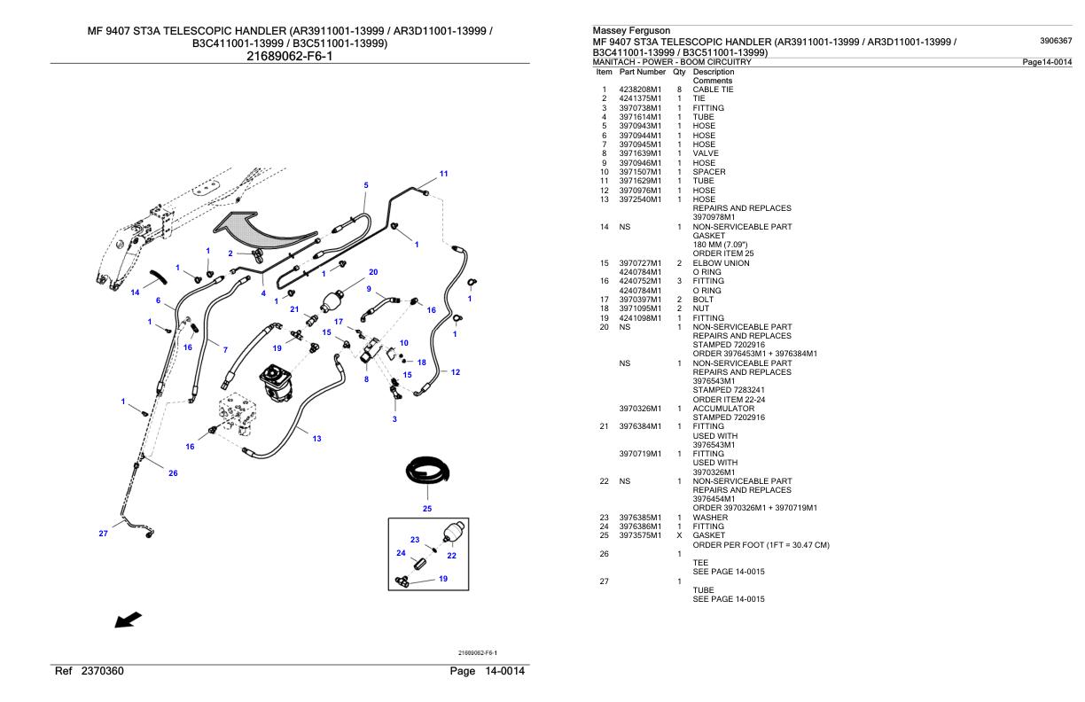 Massey Ferguson MF 9407 ST3A Telescopic Handler Parts Catalog 3906367 1