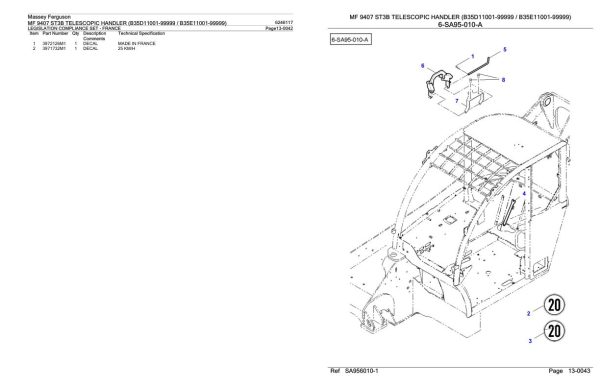 Massey Ferguson MF 9407 ST3B Telescopic Handler Parts Catalog 6246117 1