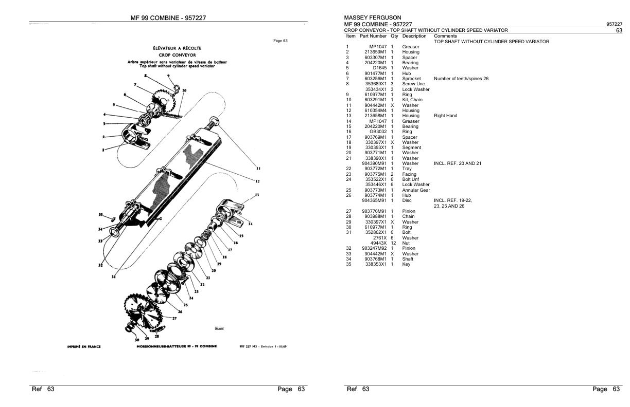 Massey Ferguson MF 99 Combine Parts Catalog 957227 1
