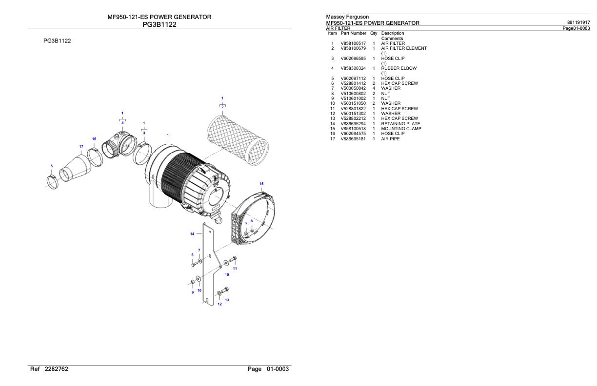 Massey Ferguson MF950 121 ES Power Generator Parts Catalog 891191917 1