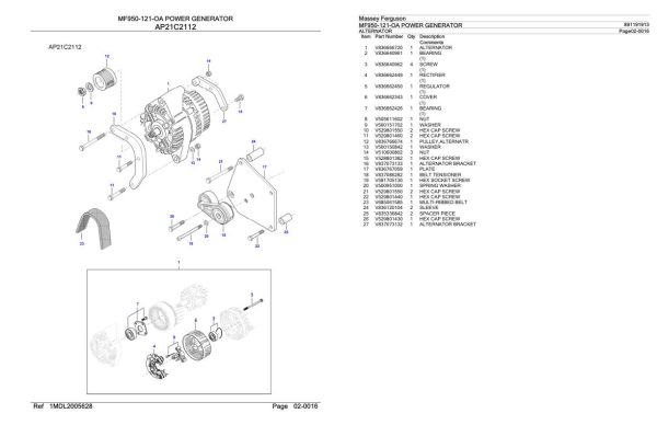 Massey Ferguson MF950 121 OA Power Generator Parts Catalog 891191913 1