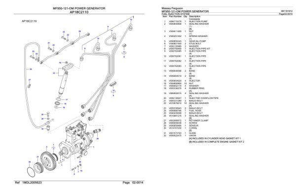 Massey Ferguson MF950 121 OM Power Generator Parts Catalog 891191912 2