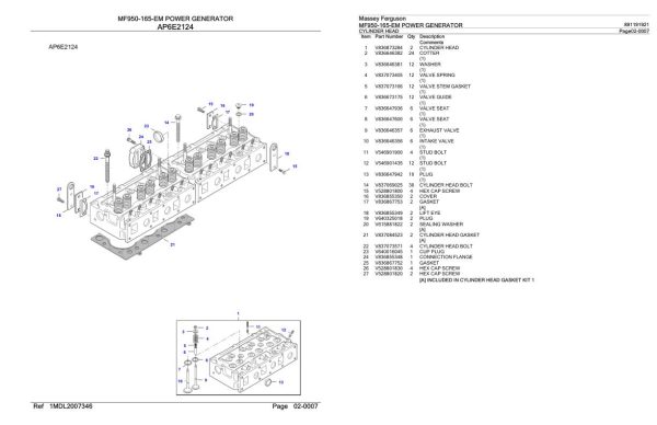 Massey Ferguson MF950 165 EM Power Generator Parts Catalog 891191921 1