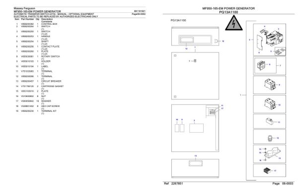 Massey Ferguson MF950 165 EM Power Generator Parts Catalog 891191921 2