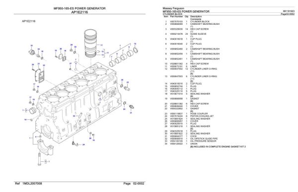 Massey Ferguson MF950 165 ES Power Generator Parts Catalog 891191923 1