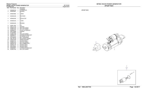 Massey Ferguson MF950 165 ES Power Generator Parts Catalog 891191923 2