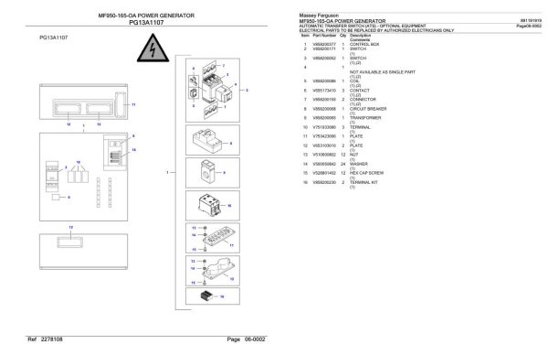 Massey Ferguson MF950 165 OA Power Generator Parts Catalog 891191919 2