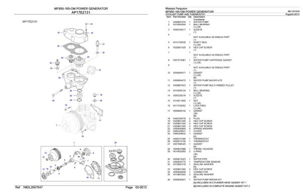Massey Ferguson MF950 165 OM Power Generator Parts Catalog 891191918 1