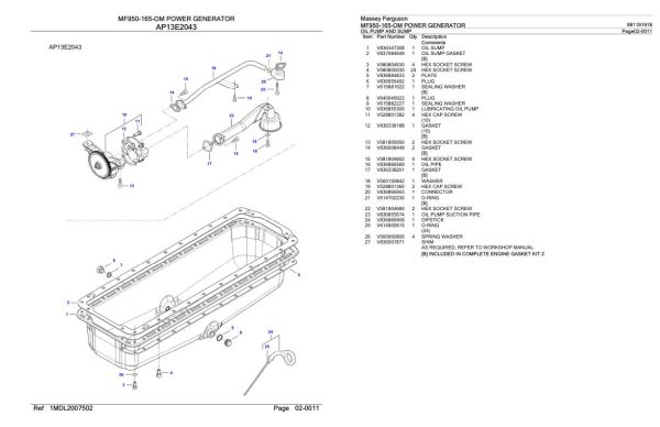 Massey Ferguson MF950 165 OM Power Generator Parts Catalog 891191918 2