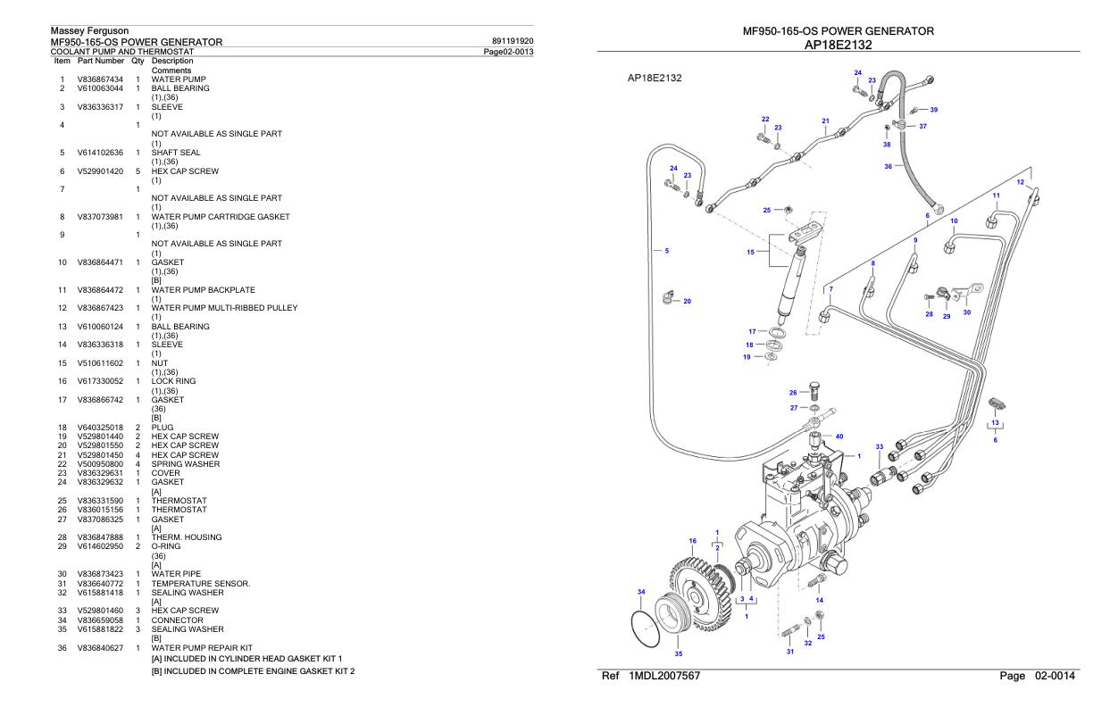 Massey Ferguson MF950 165 OS Power Generator Parts Catalog 891191920 1