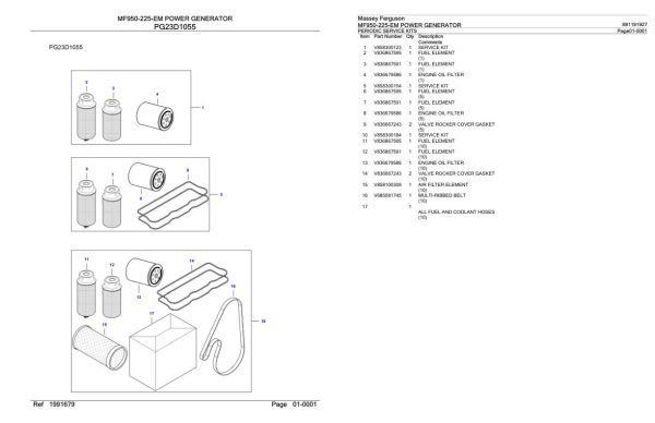 Massey Ferguson MF950 225 EM Power Generator Parts Catalog 891191927 1