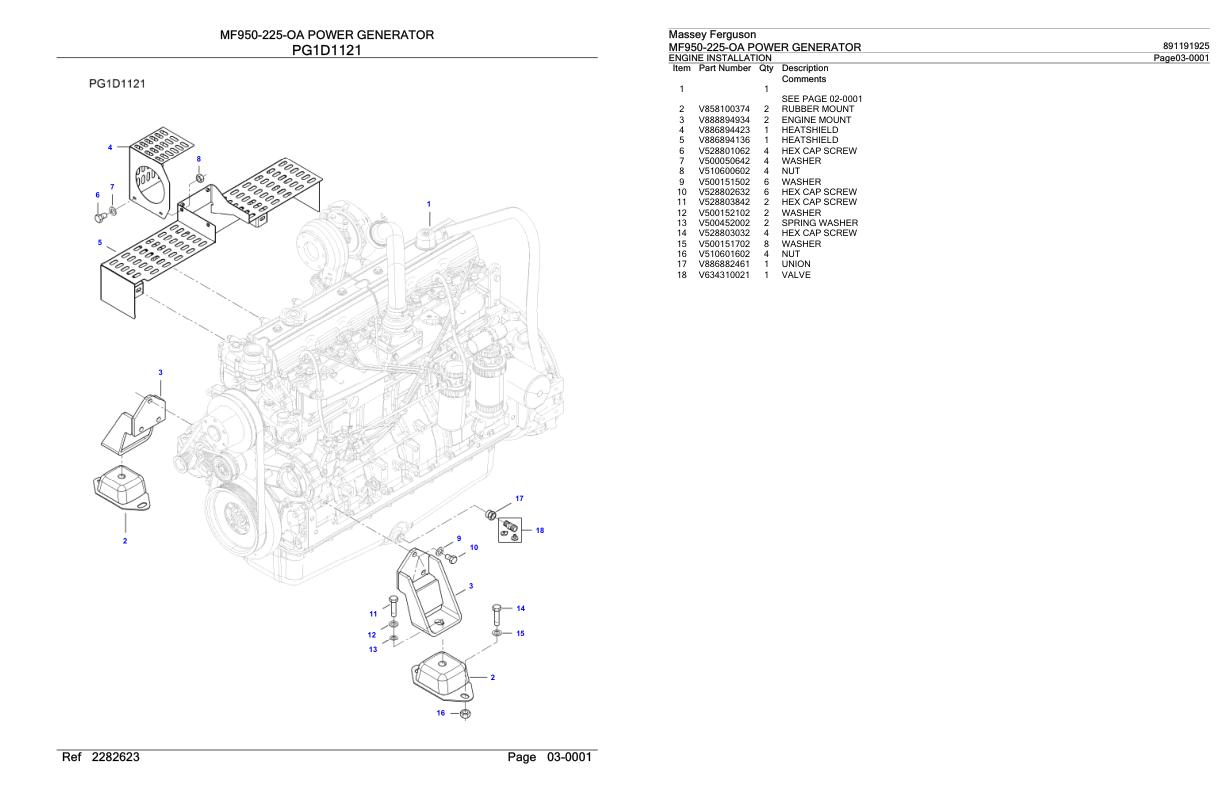 Massey Ferguson MF950 225 OA Power Generator Parts Catalog 891191925 1