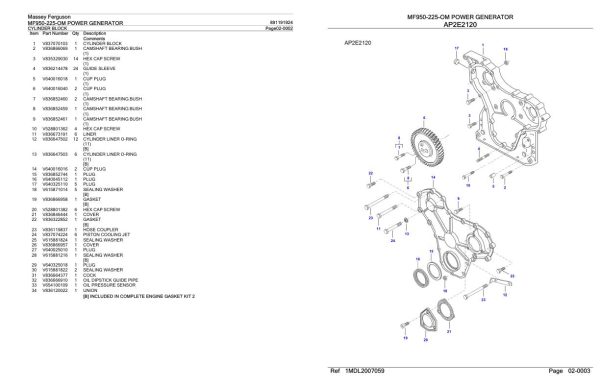 Massey Ferguson MF950 225 OM Power Generator Parts Catalog 891191924 1