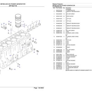 Massey Ferguson MF950 225 OS Power Generator Parts Catalog 891191926 1