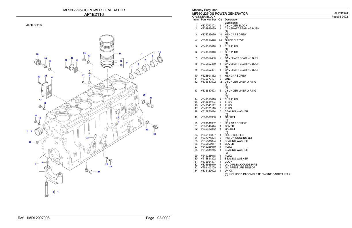 Massey Ferguson MF950 225 OS Power Generator Parts Catalog 891191926 1