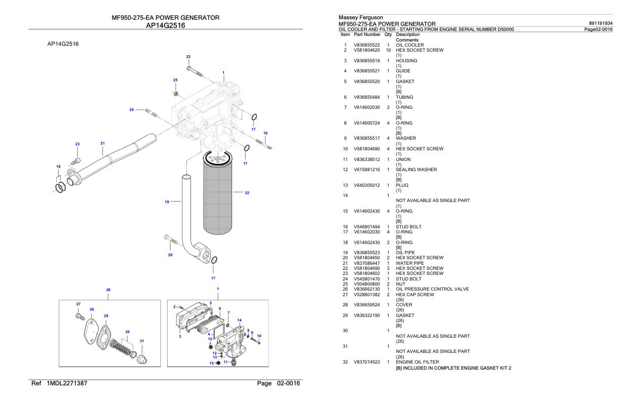 Massey Ferguson MF950 275 EA Power Generator Parts Catalog 891191934 1