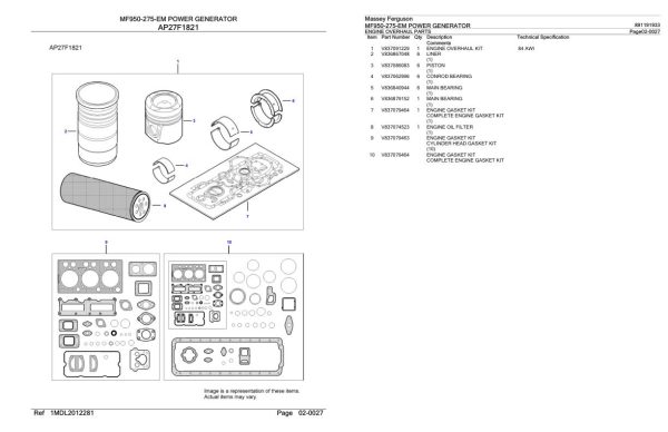 Massey Ferguson MF950 275 EM Power Generator Parts Catalog 891191933 2