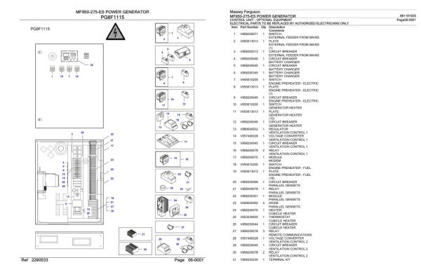 Massey Ferguson MF950 275 ES Power Generator Parts Catalog 891191935 1