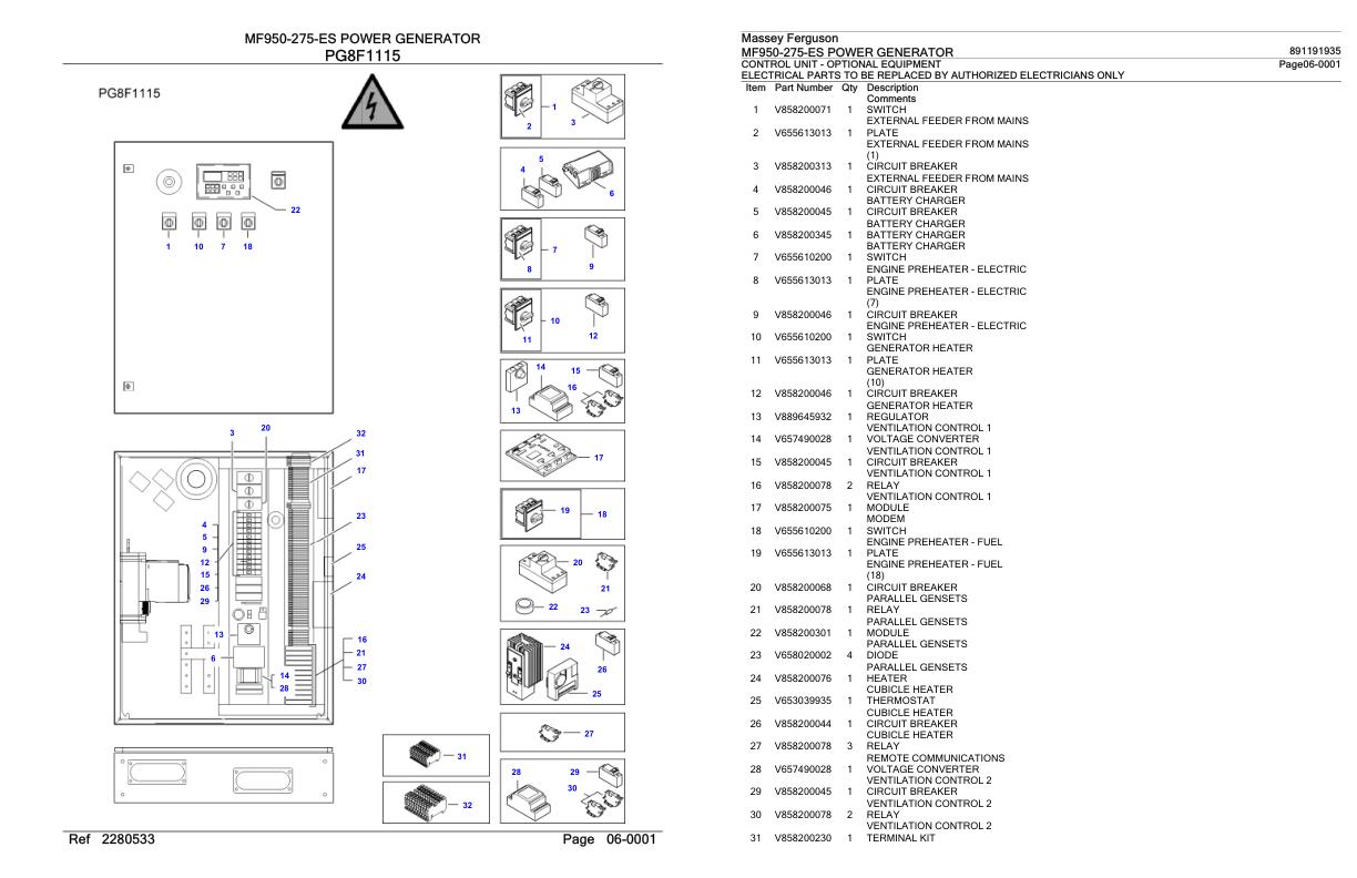 Massey Ferguson MF950 275 ES Power Generator Parts Catalog 891191935 1