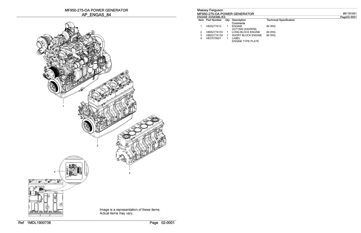 Massey Ferguson MF950 275 OA Power Generator Parts Catalog 891191931 1