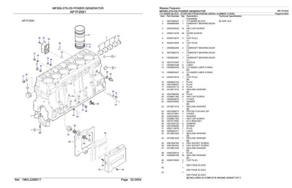 Massey Ferguson MF950 275 OS Power Generator Parts Catalog 891191932 1