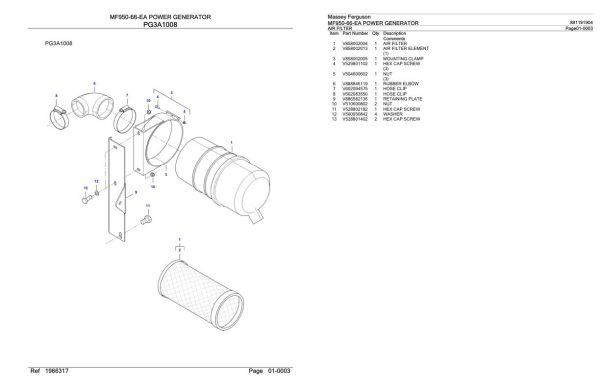 Massey Ferguson MF950 66 EA Power Generator Parts Catalog 891191904 1