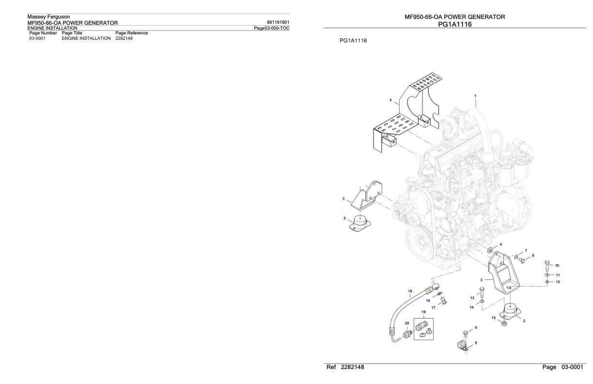 Massey Ferguson MF950 66 OA Power Generator Parts Catalog 891191901 1