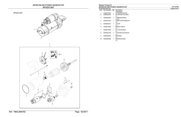 Massey Ferguson MF950 66 OM Power Generator Parts Catalog 891191900 1