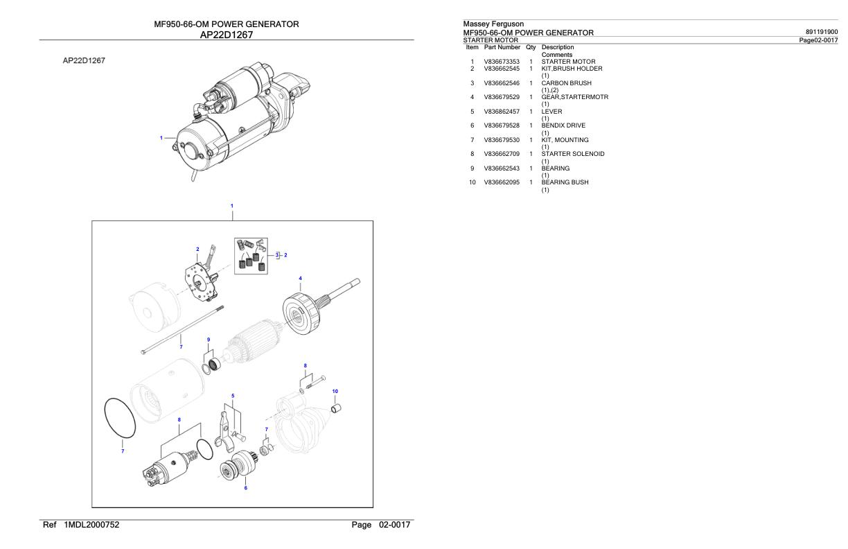 Massey Ferguson MF950 66 OM Power Generator Parts Catalog 891191900 1