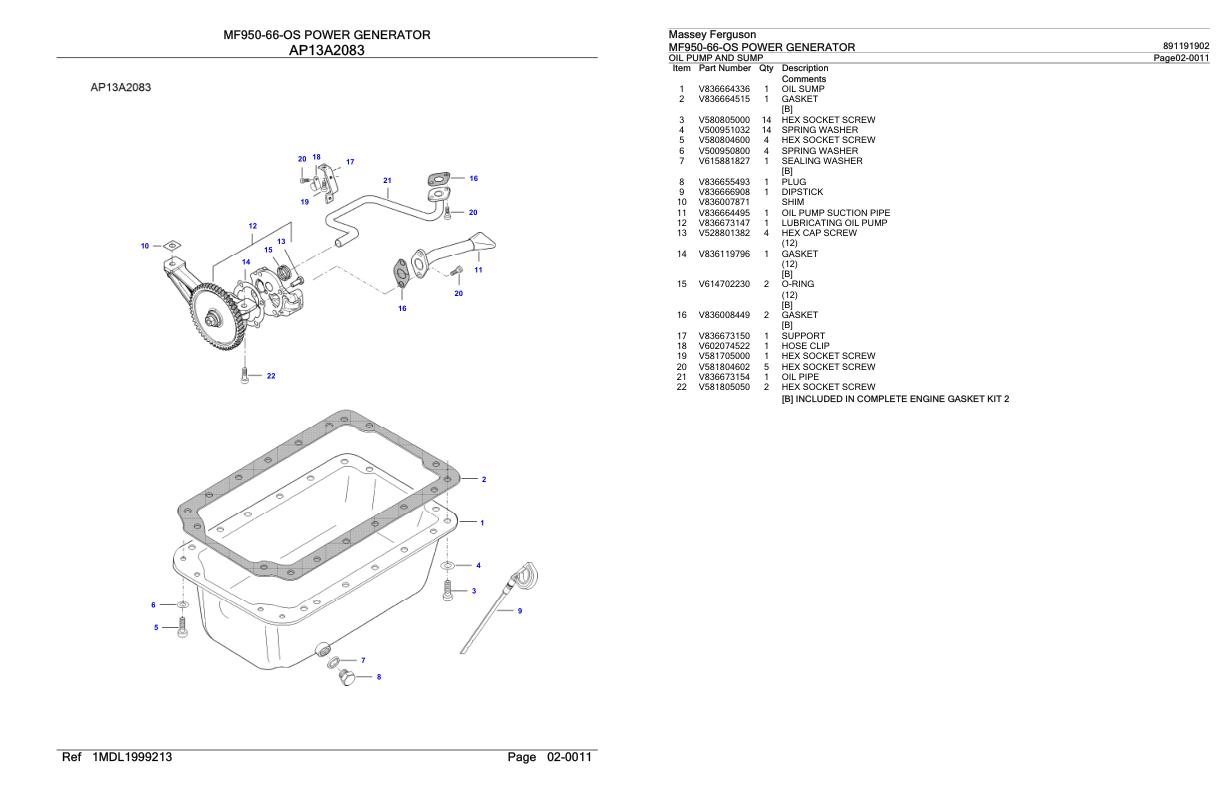 Massey Ferguson MF950 66 OS Power Generator Parts Catalog 891191902 1